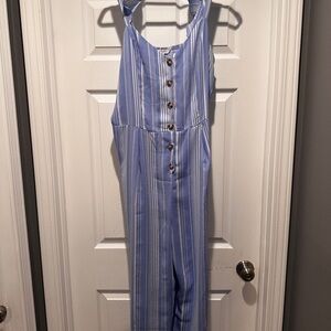 Blue Striped Jumpsuit with Button Detail